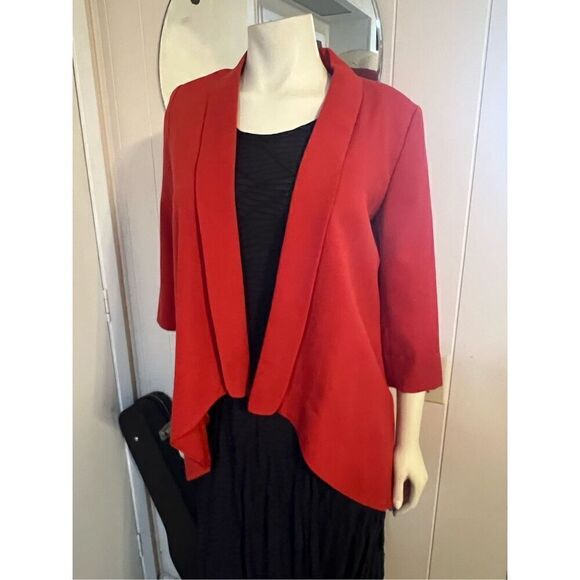 Alberto Makali 100% Wool Bright Red Open Front Draped Artsy Blazer Size S - Picture 1 of 7